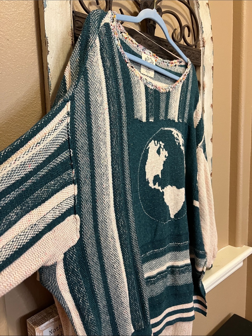 We The Free Teal & Cream Globe Knit Sweater - Picture 4 of 7